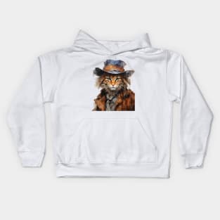 Ginger Cat Wearing a Cowboy Hat Kids Hoodie